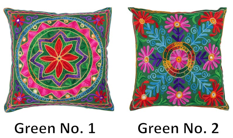 Indian Cushion Covers Suzani Embroidered Mirrors Boho Case Takiya 40x40 CM 16"x16" Square Kashmiri Takiya Home Décor - Cover Only image 6
