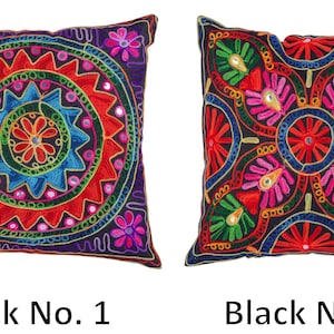 Indian Cushion Covers Suzani Embroidered Mirrors Boho Case Takiya 40x40 CM 16"x16" Square Kashmiri Takiya Home Décor - Cover Only image 5