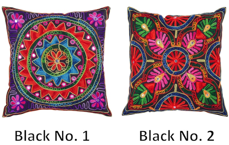 Indian Cushion Covers Suzani Embroidered Mirrors Boho Case Takiya 40x40 CM 16"x16" Square Kashmiri Takiya Home Décor - Cover Only image 5
