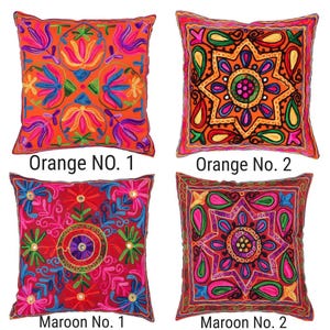 Indian Cushion Covers Suzani Embroidered Mirrors Boho Case Takiya 40x40 CM 16"x16" Square Kashmiri Takiya Home Décor - Cover Only image 10