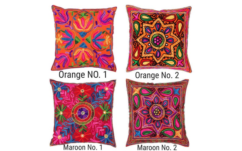 Indian Cushion Covers Suzani Embroidered Mirrors Boho Case Takiya 40x40 CM 16"x16" Square Kashmiri Takiya Home Décor - Cover Only image 10