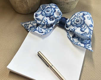 Chinoiserie Ribbon Notepad | Perforated | Preppy Stationery Gift | Blue & White | Desk Accessory |   Office Decor