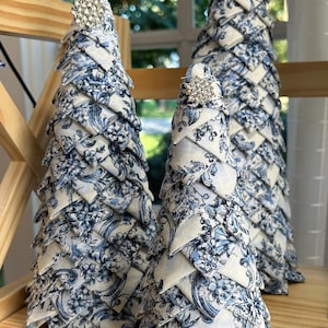 Chinoiserie Fabric Trees |  Handmade | Blue & White Christmas