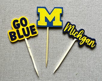University of Michigan Graduation Cake Topper Set | Michigan Wolverines Graduation Decorations | Go Blue Cupcake Toppers | Grad Party Decor