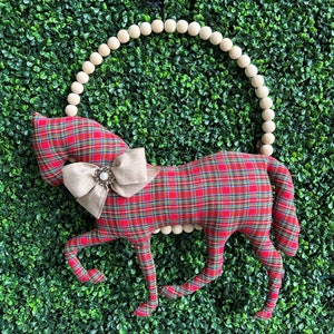 Horse Wreath | Red Plaid with Tan Ribbon | Handmade