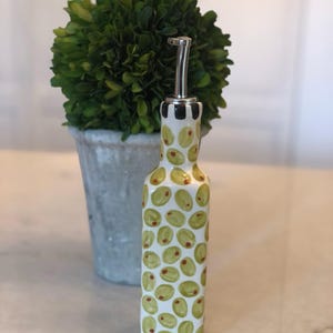 Olive Motif Ceramic Oil Dispenser | Functional Kitchen Art | Kitchen Counter Decor | Hostess Gift