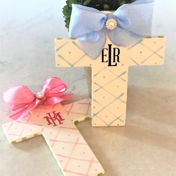 Ceramic Cross | Personalized | Hand-Painted Pink or Blue