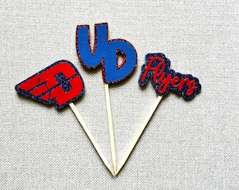 University of Dayton Graduation Cake Topper & Centerpiece Picks | Dayton Flyers Graduation Party Decor | Cupcake Toppers | Set of 6