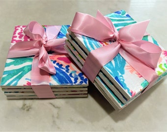 Tile Coasters with Lilly Fabric