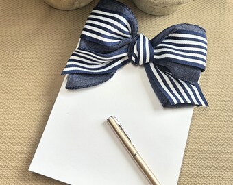 Navy & White Stripe Ribbon Notepad | Perforated | Preppy Stationery |