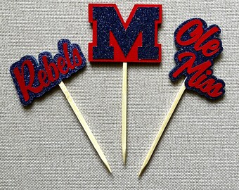 Ole Miss Graduation Cake Topper Set | University of Mississippi Graduation Decorations | Rebels Cupcake Toppers | Ole Miss Party Decor