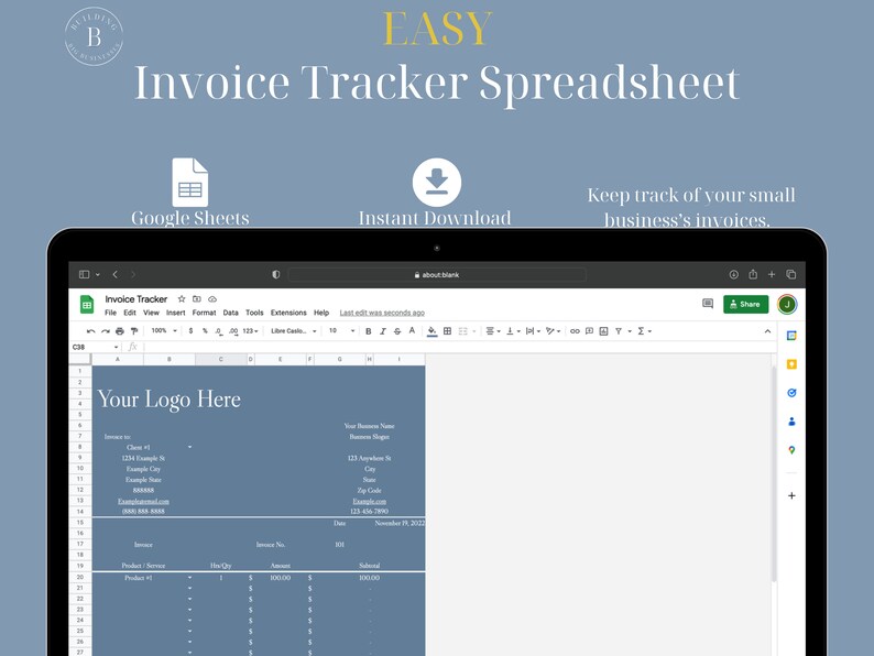 Editable Invoice Template Client Receipt Tracker Small Etsy