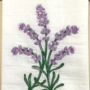 Embroidered Lavender Flour Sack Towel: Spring Kitchen Decor