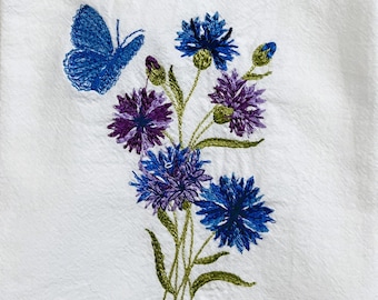 Tea Towel*Embroidered Tea Towel*Carnations *Butterfly*Floursack*Dish Towel*Kitchen Towel*Gift*Shower Gift*Hostess Gift*Favors