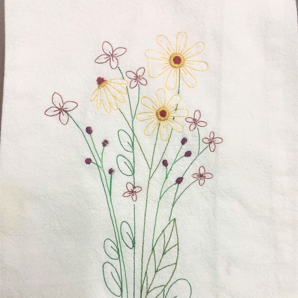 TEA TOWELS FLOWERS/Embroidered Hand Towel*Kitchen*Mother's Day Gift*Flour Sack Towel*Cotton Towel* Grandmother Mother Gift*Teacher Friend