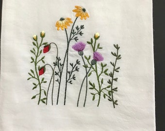 TEA TOWEL WILDFLOWER*Embroidered*Hand Towel*Flowers Tea Towel*Strawberry*Floursack*Kitchen Towel*Mother'sDay Gift*Housewarming*Shower Gift