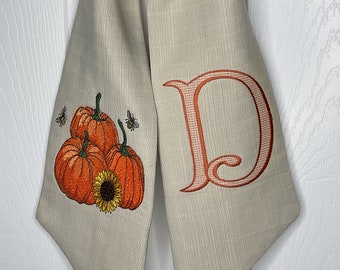 Fall Wreath Sash*Embroidered Monogram*Embroidered Pumpkins, Sunflowers, Honeybee*Personalized Embroidered Front Door Decor*