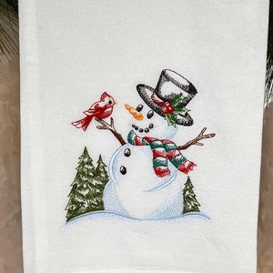 EMBROIDERED SNOWMAN CHRISTMAS Towel*Snowman with Cardinal*Winter Towel*Kitchen Towel*Flour Sack*Cotton*Terry Cloth*Hand Towel*Christmas Gift