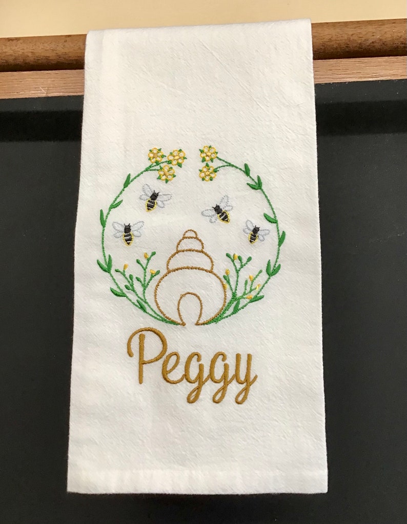 BEE TOWEL EMBROIDEREDTea TowelBee KeeperBee Lover GiftPersonalizationFlour SackCottonTerry ClothKitchen TowelHand TowelTea Towel image 5