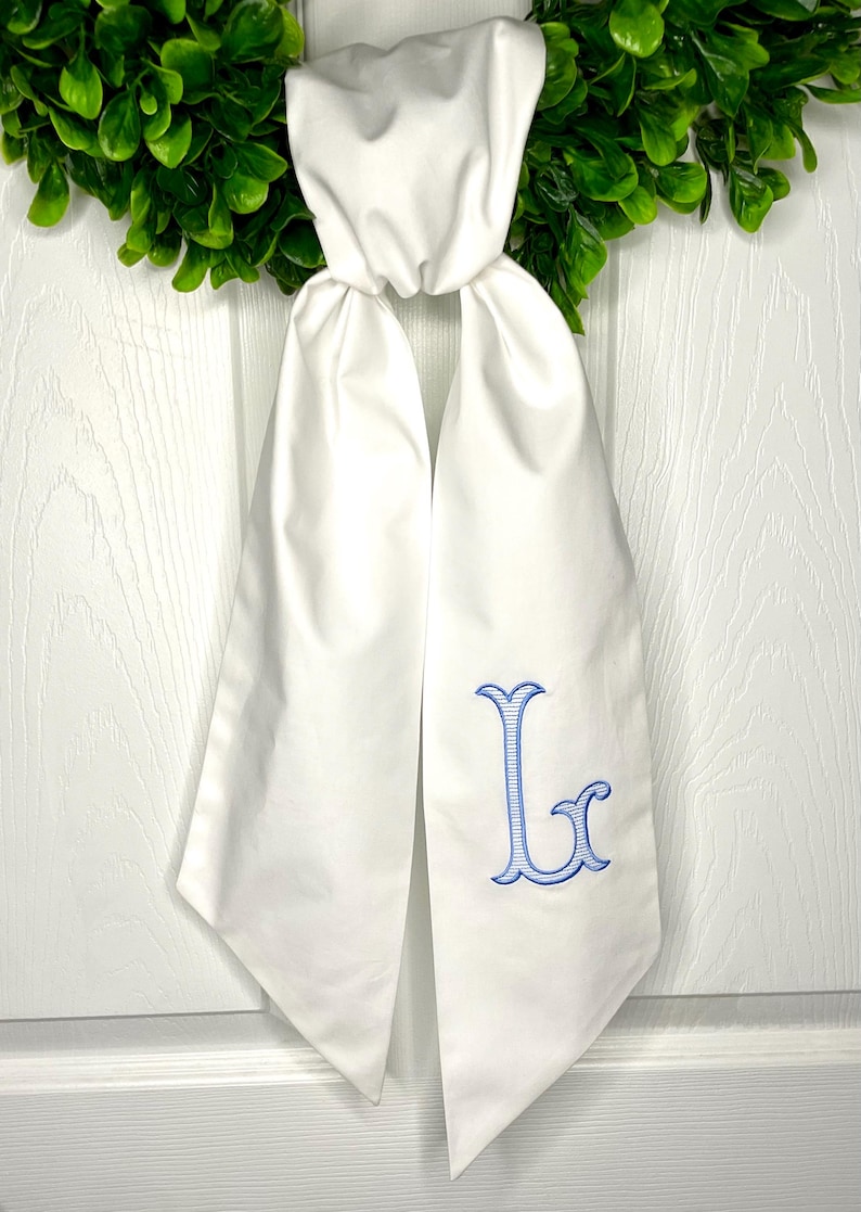 Monogram Initial Sash*Embroidered *Housewarming*Hostess*New Home Owner* Mothers Day*Wedding Gift*Select White or Cream Color Sash