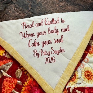 Personalized Quilt Label: Custom Embroidered Corner Triangle