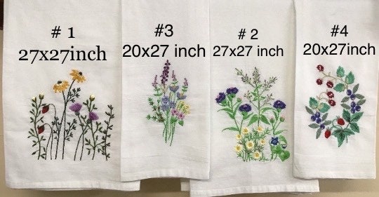 TEA TOWELS WILDFLOWERS*Embroidered*Kitchen Towel*Meadow Flowers*Strawberry*Blueberry*Hand Towel*Dish Cloth*Flour sack*Shower Hostess*Wedding