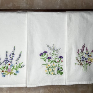 TEA TOWEL WILDFLOWER Set*Embroidered*Kitchen Towels*Wedding Favors*Shower Favors*Wildflowers* *Mother’s Day*Teacher*Hostess Gifts*Dish Cloth