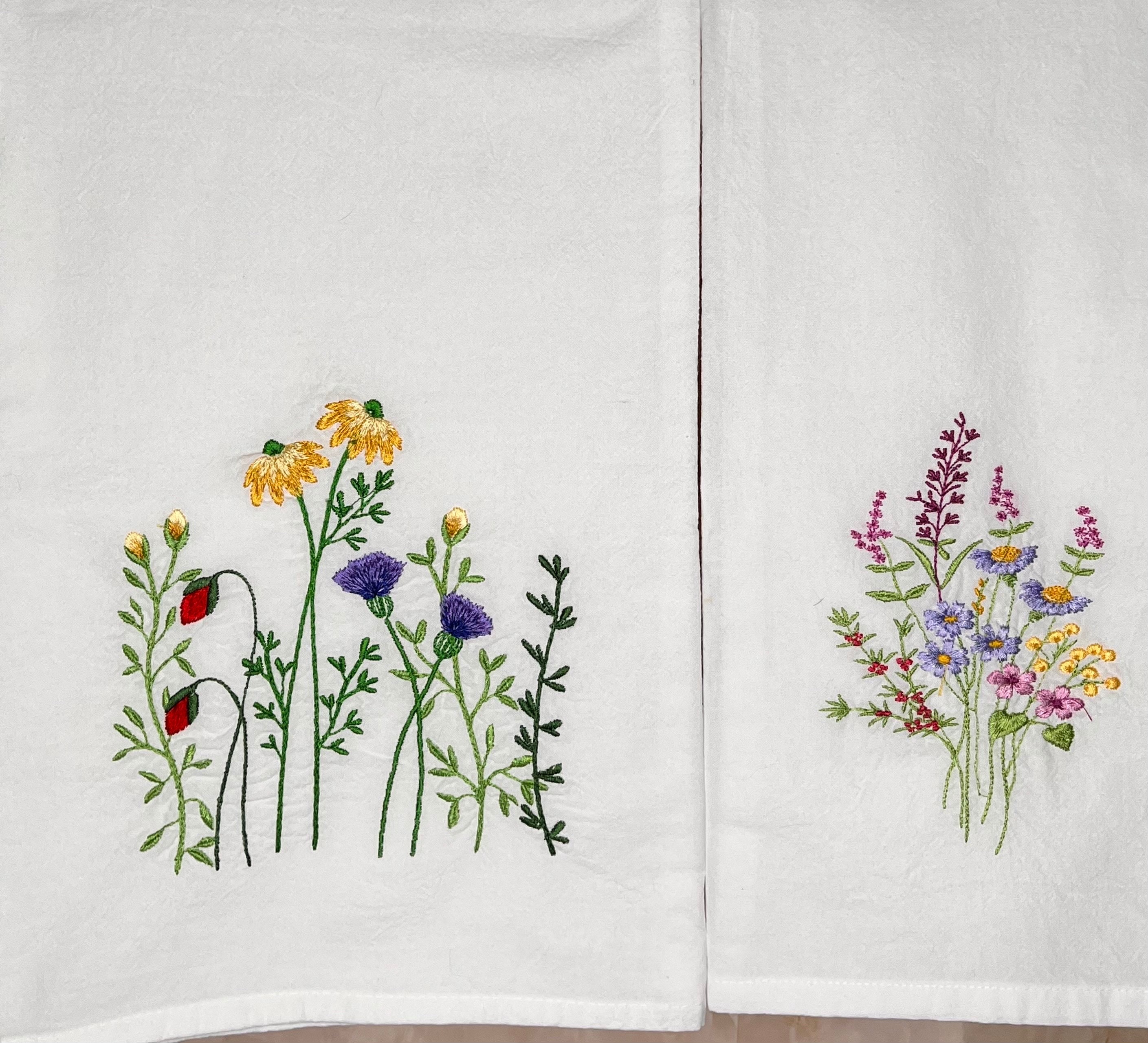TEA TOWELS WILDFLOWERS*Embroidered*Kitchen Towel*Meadow Flowers*Strawberry*Blueberry*Hand Towel*Dish Cloth*Flour sack*Shower Hostess*Wedding