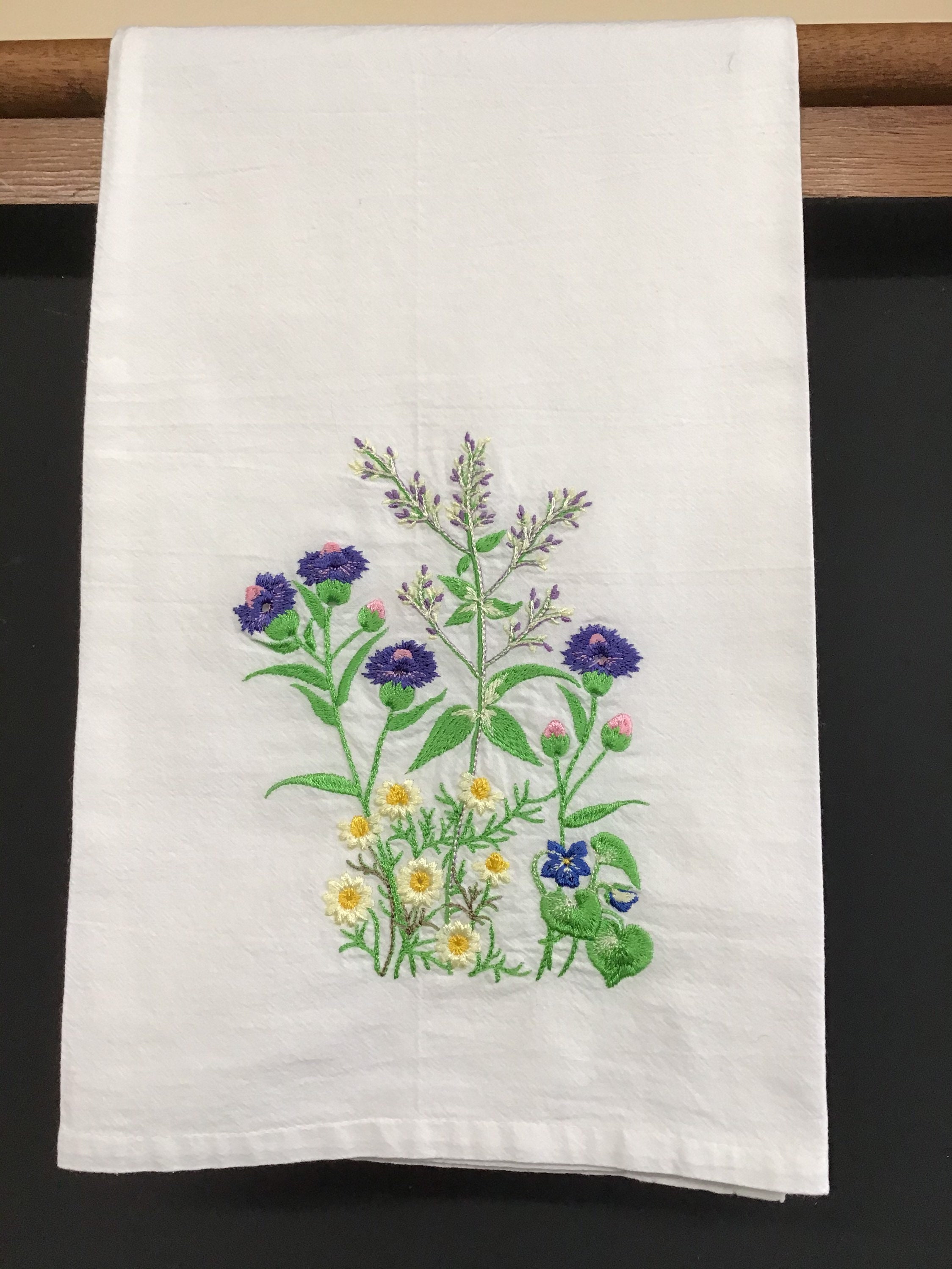 TEA TOWELS WILDFLOWERS*Embroidered*Kitchen Towel*Meadow Flowers*Strawberry*Blueberry*Hand Towel*Dish Cloth*Flour sack*Shower Hostess*Wedding