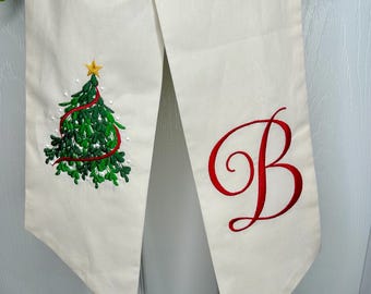 Personalized Christmas Wreath Sash: Embroidered Tree & Monogram