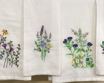 TEA TOWELS WILDFLOWERS*Embroidered Towel Set *Meadow Flowers*Strawberry*Blueberry*Hand Towel*Kitchen Towel*Dish Cloth*Floursack*Bundle Price