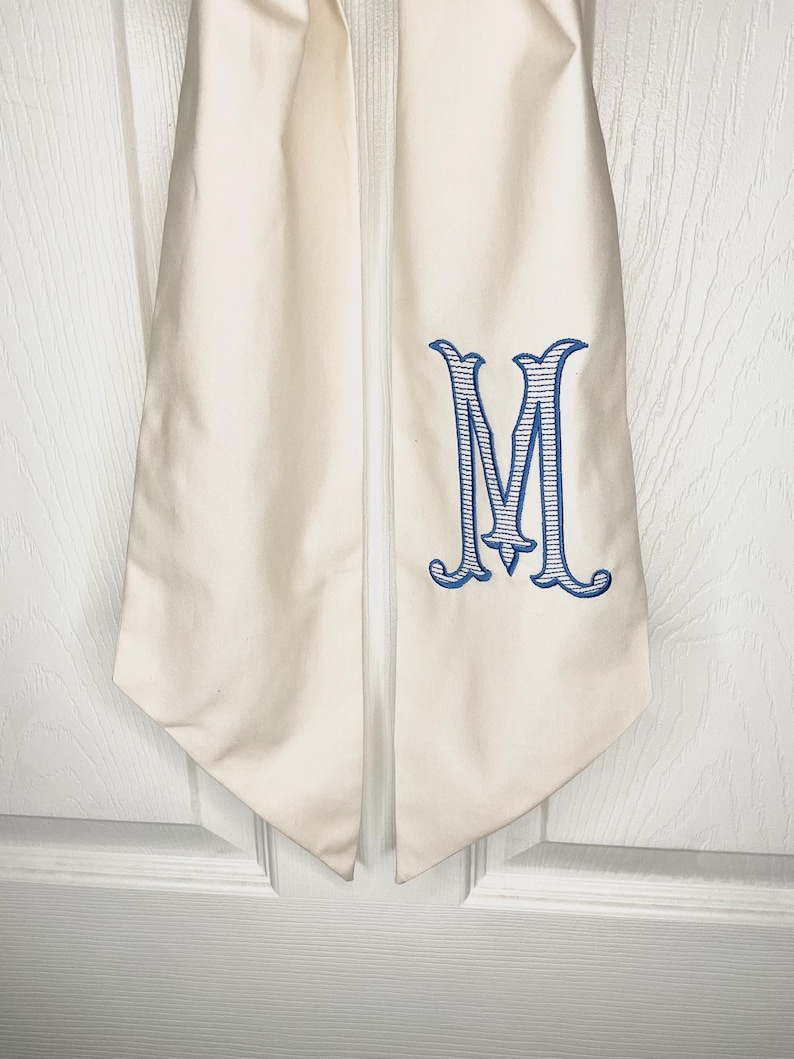 Monogram Initial Sash*Embroidered *Housewarming*Hostess*New Home Owner* Mothers Day*Wedding Gift*Select White or Cream Color Sash