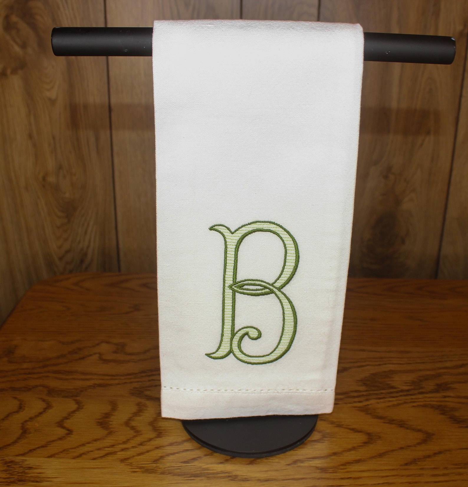 Embroidered Monogram Tea Towel,*Hemstitch Linen Towel*- Linen 14x22