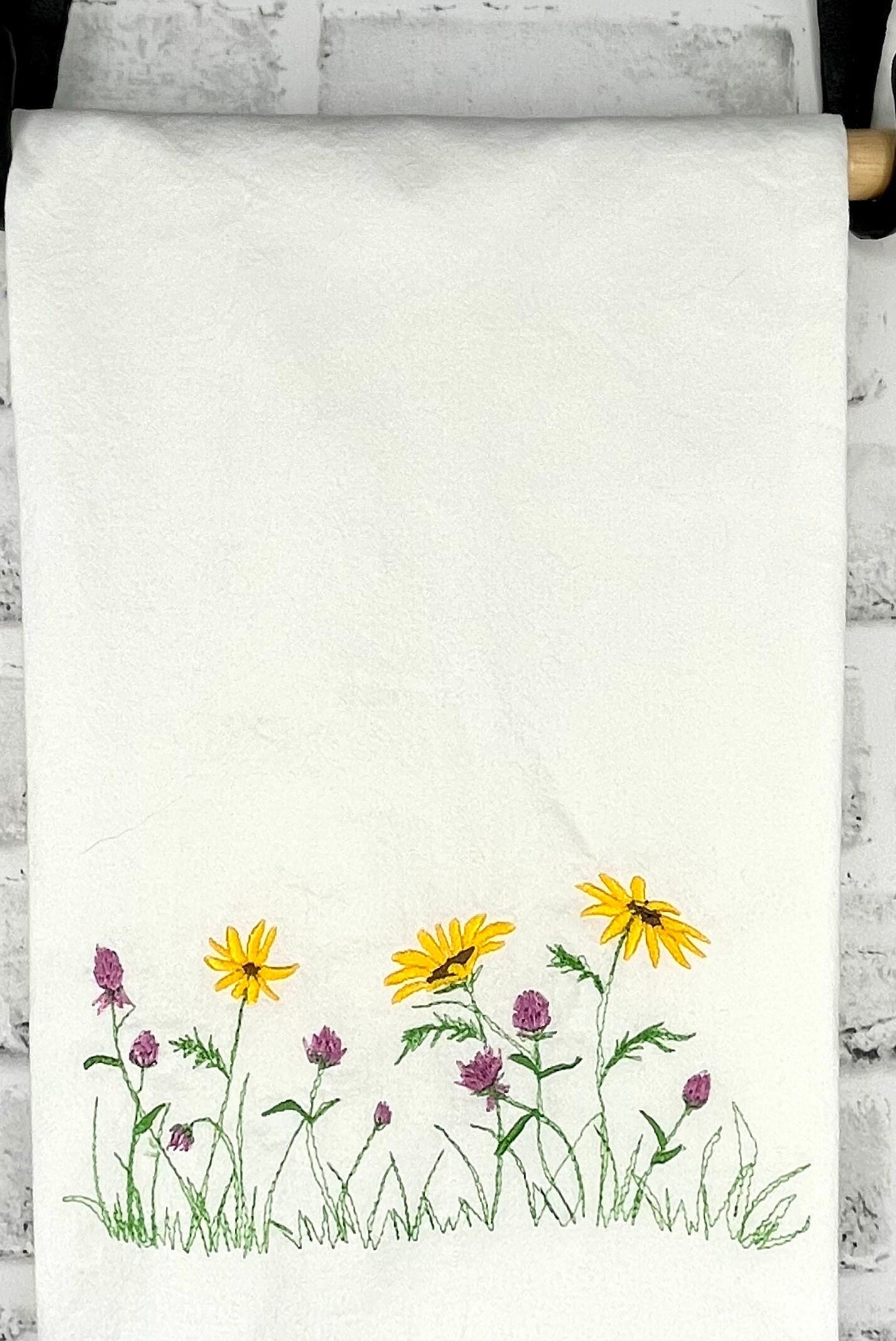 WILDFLOWER GESCHENKTUCH* Bedruckt*Frühling*Gelb & LilaBlumen*Küchentuch*Handtuch*Personalisieren*Muttertag*Dusche*Geburtstag*Mehlsack*