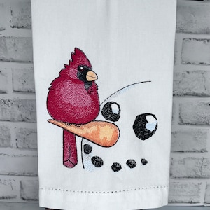 Snowman Cardinal Tea Towel Embroidered *Kitchen Towel*Linen/Cotton Towel*Flour Sack Towel*Christmas Gift*Housewarming Gift*Hostess Gift