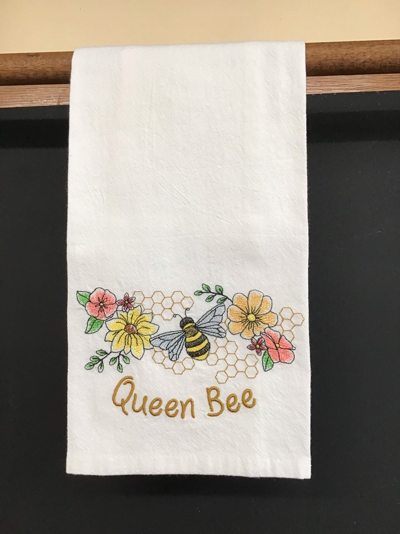 BEE TOWEL EMBROIDEREDTea TowelBee KeeperBee Lover GiftPersonalizationFlour SackCottonTerry ClothKitchen TowelHand TowelTea Towel image 4