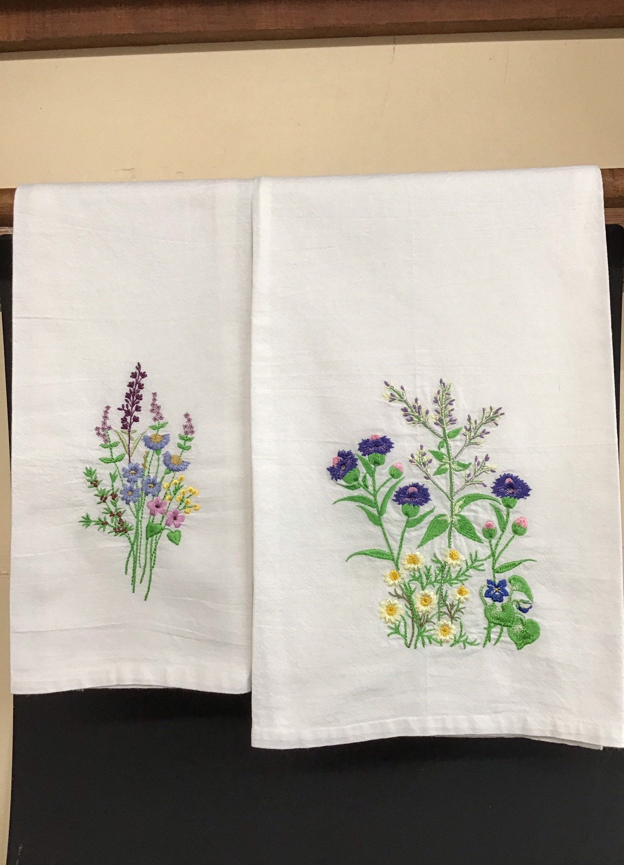 TEA TOWELS WILDFLOWERS*Embroidered*Kitchen Towel*Meadow Flowers*Strawberry*Blueberry*Hand Towel*Dish Cloth*Flour sack*Shower Hostess*Wedding