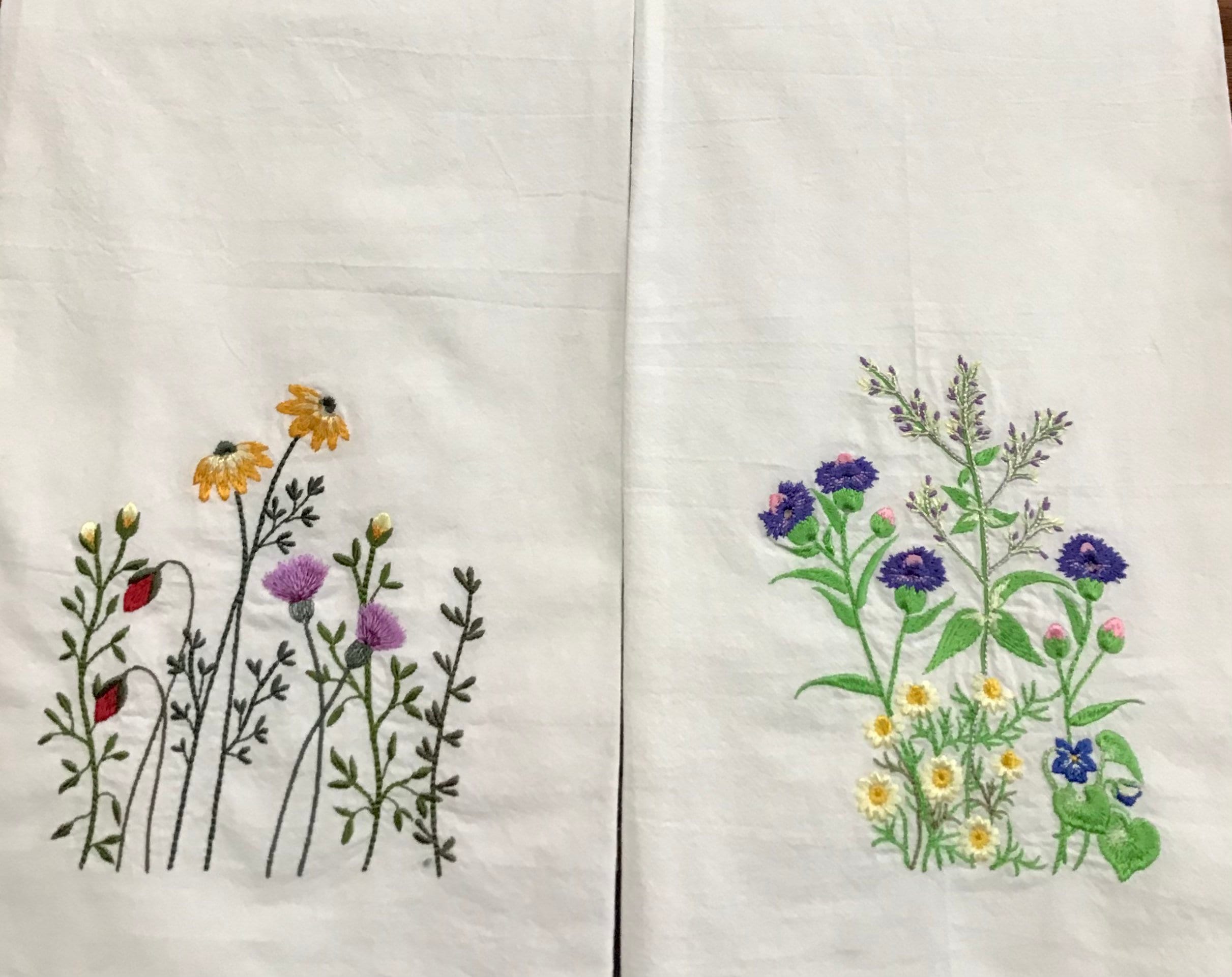 TEA TOWELS WILDFLOWERS*Embroidered*Kitchen Towel*Meadow Flowers*Strawberry*Blueberry*Hand Towel*Dish Cloth*Flour sack*Shower Hostess*Wedding