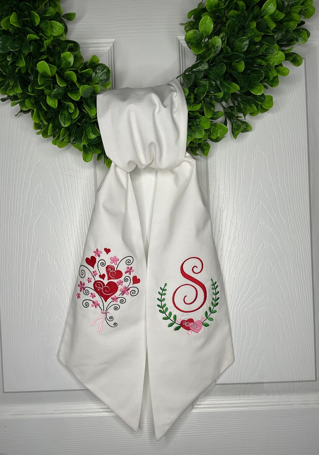 Valentine's Day Wreath Sash*monogram Embroidered Wreath Sash* Heart ...
