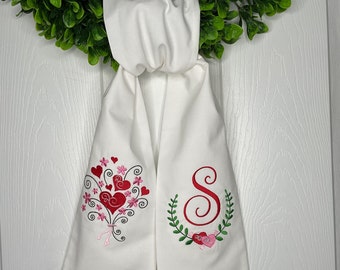 Valentine's Day Wreath Sash*Monogram Embroidered Wreath Sash* Heart Design*Cotton Wreath Sash*Personalized Valentine's Day Decor