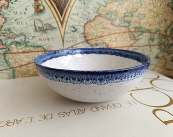 Vintage hand painted Portuguese bowl, Blue and White Pottery, Glazed Pottery Bowl