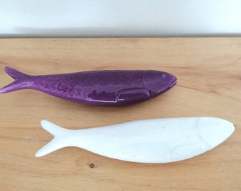 Set of 2 Hand Painted Portuguese Ceramic Sardines, Wall Hanging Decor Ceramic Fish
