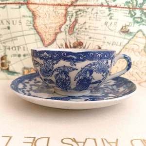 Antique Hand Painted Japanese Tea Set, Vintage Porcelain, Blue and White Porcelain, Tea Cup and Saucer
