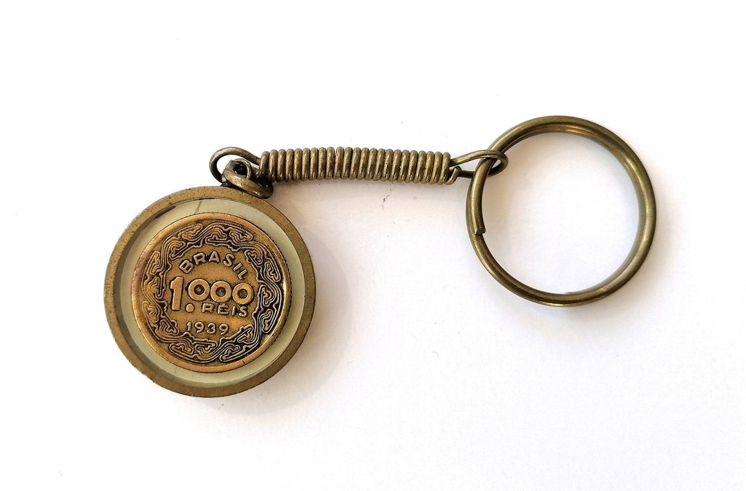 Vintage Coin Keychain, Keychain With Antique Brazilian Coin, Brazilian