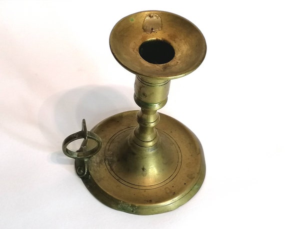 Brass Chamber Candle Holder, Finger Loop Candle Holder, Bedside