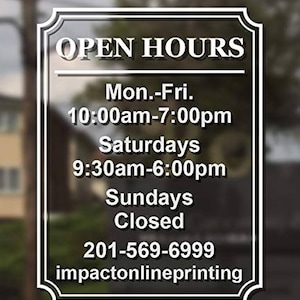 Hours of Operation - Storefront Window or Door Decal