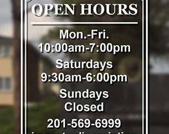 Hours of Operation - Storefront Window or Door Decal