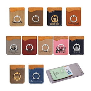 Cartera para teléfono de polipiel grabable con anillo de acero