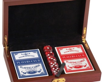 Engravable Rosewood Finish Playing Card and Dice Set