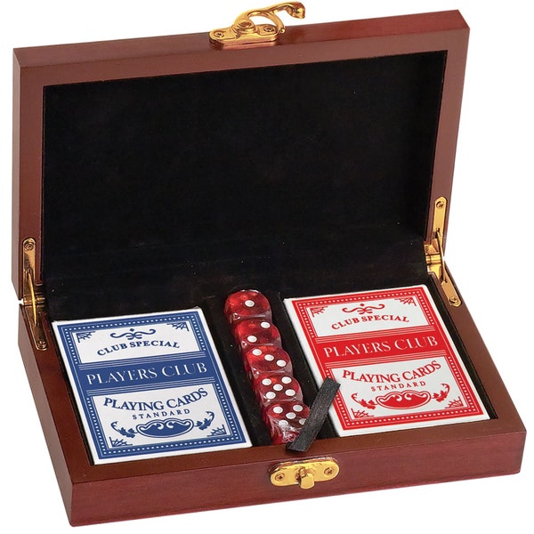 Engravable Rosewood Finish Playing Card and Dice Set